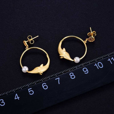 200001692 Lotus Fun Real 925 Sterling Silver Natural Creative Handmade Designer Fine Jewelry Joyful Dolphin Park Dangle Earrings for Women The Sexy Scientist