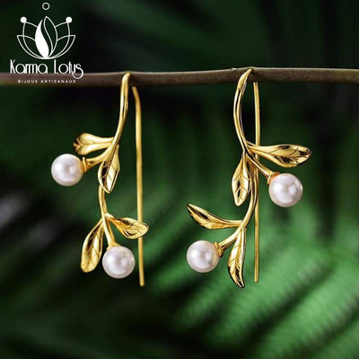 Karma Lotus Gold and Perles blanches Hikali Earrings <br>by Karma Lotus Karma Lotus