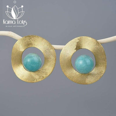 Karma Lotus Gold plated and Amazonite Mapiri Earrings <br>by Karma Lotus Karma Lotus