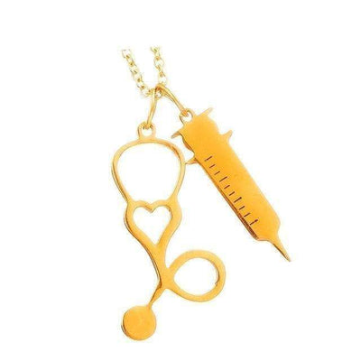 Bijoux science Gold Stethoscope & Syringe Pendant The Sexy Scientist